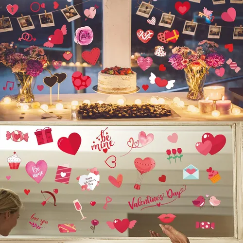 Vista 8 de 218 unidades de calcomanías para ventana de San Valentín, corazón de San Valentín, decoración de ventanas de vidrio, 9 hojas