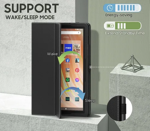 Vista 5 de MoKo - Funda para tablet Kindle Fire HD 10 y 10 Plus (11.ª generación, versión 2021), diseño delgado y plegable con función de encendido y apagado