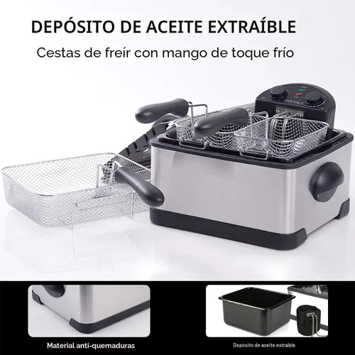 Vista 5 de Secura freidora eléctrica profunda con 3 cestas de acero inoxidable de 1700 vatios con temporizador, filtro de olor extra gratuito, 4.2 l/17 tazas