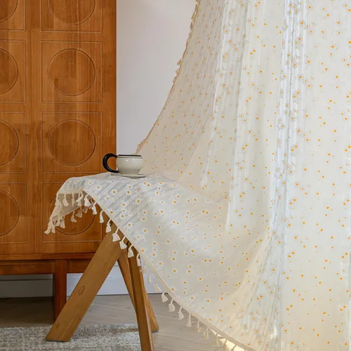 Vista 21 de BHUSB Cortinas rústicas para sala de estar de 63 pulgadas de largo, cortinas de ventana de lino y algodón con estampado floral bohemio, cortinas