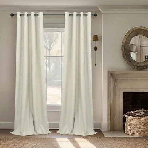 Vista 6 de Pitalk Cortinas texturizadas de lino para oscurecer la habitación para dormitorio, 63 pulgadas de largo, 2 paneles con ojales burg, cortinas opacas
