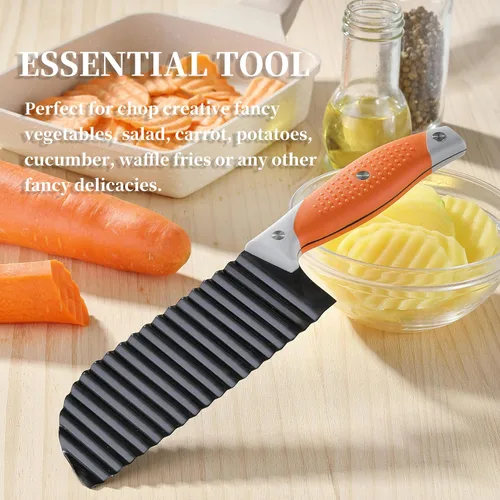 Vista 7 de VITUER Cortador arrugado para verduras, cuchillo de corte arrugado para papas fritas, verduras, papa, pepino, zanahoria y fruta, cortador de papas