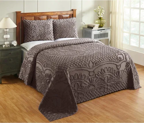 Vista 20 de Better Trends - Colchas de chenilla tamaño individual, gris carbón 100% algodón chenilla con diseño de medallón acolchado, cubierta de cama suave