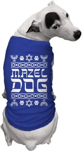 Vista 2 de Mazel Dog - Camisa para perro judío de Hanukkah Pascua Seder (azul rey, XS)