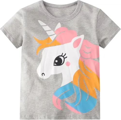 Vista 2 de ALI SEA Camisetas de verano para niñas, de algodón, manga corta, cuello redondo, 3 paquetes, 2-7 años