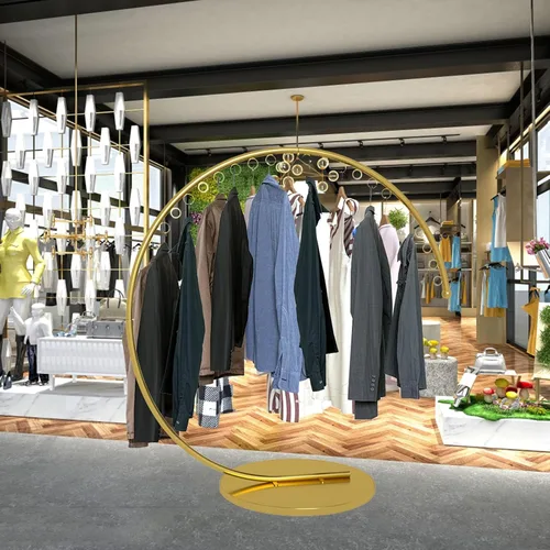 Vista 2 de Boutique Display - Perchero de ropa portátil resistente, estante de ropa de metal de grado comercial con base estable para colgar ropa (oro, 59.1 in)