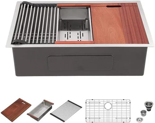 Vista 22 de Mocoloo Fregadero de barra bajo encimera de 13 pulgadas color negro plomizo – Fregadero de cocina pequeño de acero inoxidable T304 de 13 x 15
