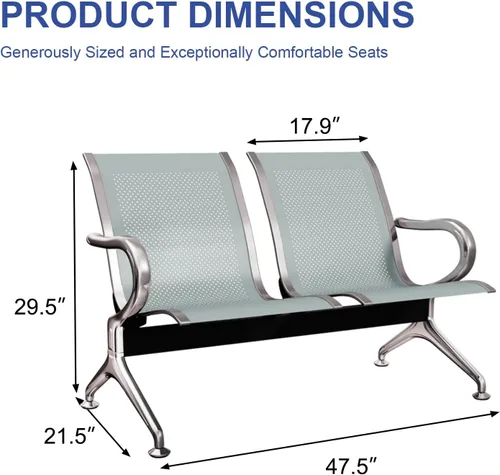 Vista 3 de KINTNESS Sillas de recepción de 2 asientos, muebles de vestíbulo, silla de sala de espera con brazos banco de recepción para aeropuerto, oficina