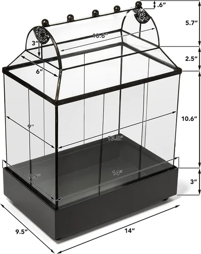 Vista 4 de H Potter Estuche grande de terrario Wardian de vidrio con vidrio curvo, maceta de mesa para interior con base de metal, exhibición decorativa