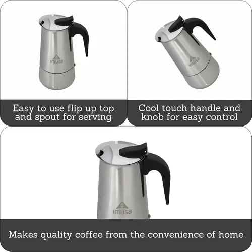 Vista 3 de IMUSA EE. UU. B120-22061M Cafetera de expreso para estufa de acero inoxidable, 4 tazas, plateado