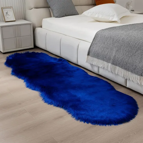 Vista 42 de Alfombra de piel sintética de 2 x 6 pies, color beige, lavable a máquina, súper suave, esponjosa, alfombra de piel de oveja mullida para dormitorio