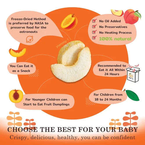 Vista 3 de Wel-B Bocadillos de frutas liofilizadas, melocotones frescos liofilizados para obtener una textura saludable y crujiente mientras conservan el sabor