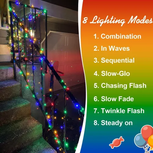 Vista 3 de QITONG Guirnalda de 500 luces LED de Navidad de 165 pies para exteriores, impermeable, luces multicolor con 8 modos, cable verde, luces parpadeantes
