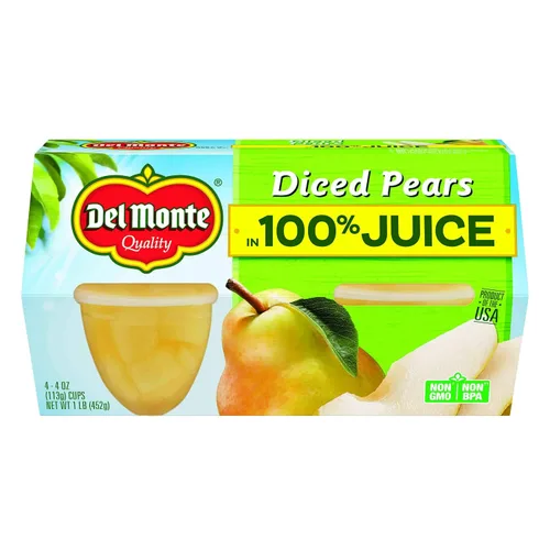 Vista 10 de DEL MONTE Peras en cubitos en 100% aperitivos de jugo de fruta, 4 unidades, paquete de 6