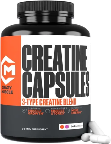 Vista 13 de Cápsulas de creatina, 5g Premium 3X ThreeAtine Pre Workout, Ganador de masa muscular a granel, Creatina monohidrato de alta absorción fácil