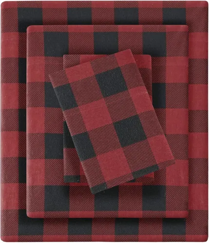 Vista 18 de Woolrich - Juego de sábanas de algodón con estampado de dijes de cabaña, sábanas de franela 100% algodón, juego de ropa de cama cálido y mullido