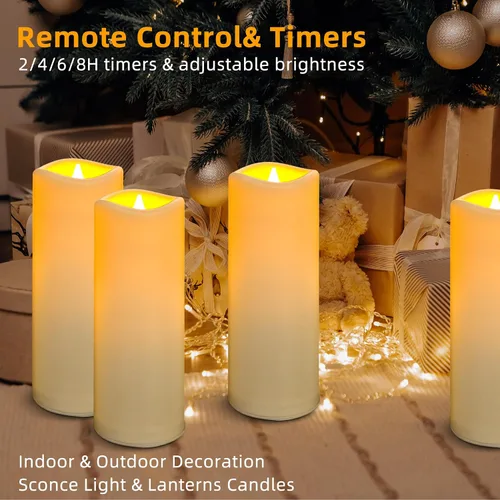 Vista 5 de Velas LED sin llama, paquete de 1, vela impermeable para exteriores con control remoto y temporizador, velas falsas de pilar parpadeantes