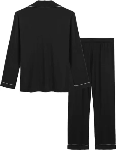 Vista 2 de Pijama de bambú ultra suave para mujer, juego de pijama - manga largacon botones.