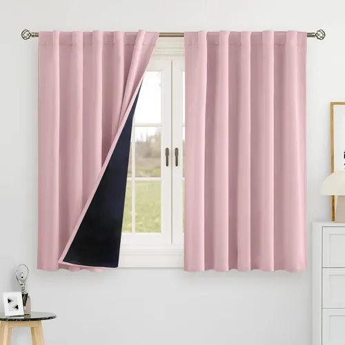 Vista 26 de BGment Cortinas 100% opacas beige de 63 pulgadas de largo con forro aislante térmico, bolsillo para varilla y lengüeta trasera de doble capa