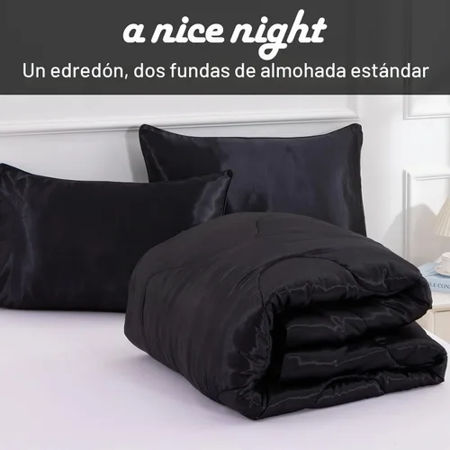 Vista 2 de A Nice Night - Juego de edredón de satén sedoso y suave, microfibra súper suave, de lujo, fino juego de edredón para cama full/queen, de peso ligero