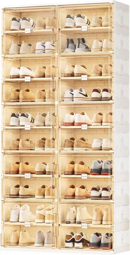 Vista 14 de JEKO&JEKO Zapatero plegable de 4 niveles para entrada de armario, caja de almacenamiento de zapatos plegable grande con puertas magnéticas