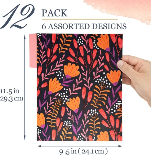 Vista 4 de Carpetas decorativas para archivos, paquete de 12 carpetas florales, tamaño carta, 6 diseños