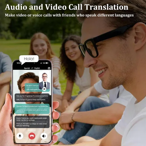 Vista 3 de Lentes inteligentes AI con GPT de chat, gafas Bluetooth con 164 idiomas para hombres y mujeres, reproducción de música y llamadas manos libres Negro