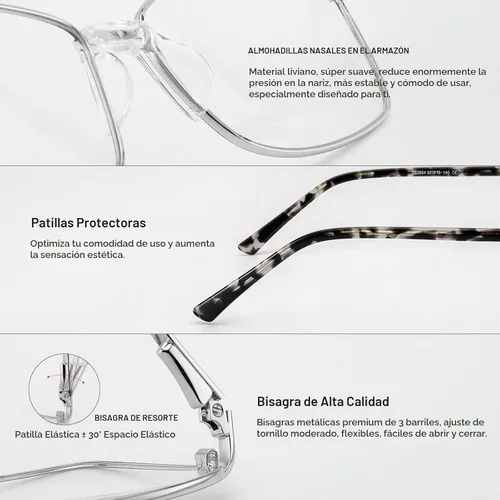 Vista 5 de RB. Pilot - Lentes de lectura con bisagra de resorte para mujer, bloqueo de luz azul, marco de metal, patas de acetato Black Frame Silver Bridge