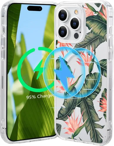 Vista 61 de Funda magnética de flores para iPhone 15 [compatible con MagSafe] Bonito patrón floral transparente a prueba de golpes