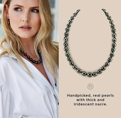 Vista 4 de The Pearl Source Collar barroco de perlas de Tahití para mujer, collar de perlas de oro de 14 quilates, collar de perlas de 18 pulgadas de longitud