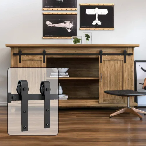 Vista 8 de WINSOON - Kit de herrajes para puerta corredera de granero súper mini de 3.5 pies para puertas individuales, soportes de TV, armarios pequeños, I
