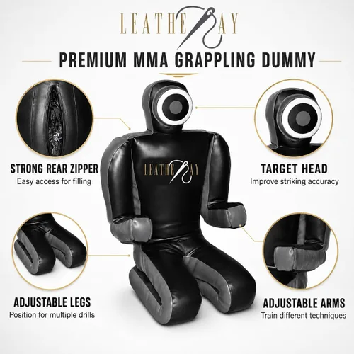 Vista 2 de LEATHERAY MMA Jiu Jitsu Grappling Dummy Judo Saco de boxeo, Maniquí de Jiu Jitsu brasileño, Lucha Grappling BJJ Dummy Negro - Sin relleno