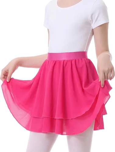 Vista 11 de Falda de Danza de Ballet para Niñas de 3 a 12 Años, Brillante, de Ponerse/Envolvente, Ropa de Danza de Gasa, Rosa, Negro, Blanco, Morado Negro