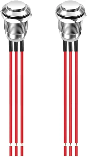 Vista 11 de Gebildet 4 piezas Interruptor de botón de cierre de 12 mm con cabeza elevada, cable de aleación de aluminio 1NO 12V 24V 36V 110V 250V Impermeable