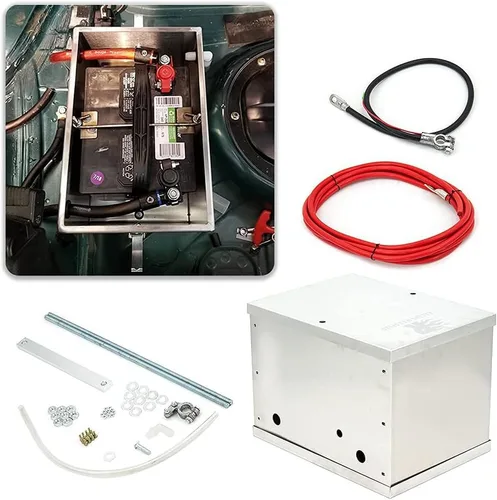 Vista 4 de Kit completo de reubicación de caja de batería de aluminio, kit universal Billet Race Off Road para todos los coches