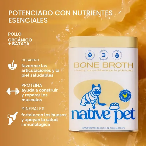 Vista 2 de Caldo de Hueso de Pollo en Polvo de Native Pet para Perros y Gatos - Caldo de Huesos de Pollo en Polvo para Perros Comedores Selectivos