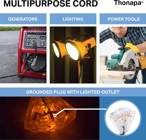 Vista 4 de THONAPA SJTOW - Cable de extensión resistente de 25 pies con 3 tomas, resistente al aceite, calibre 12, con múltiples tomas de corriente de 3 Negro