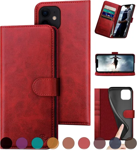 Vista 9 de DuckSky Funda tipo cartera de piel auténtica para iPhone 11 con bloqueo RFID, 4 tarjeteros de crédito. Cuero auténtico. Funda protectora para iPhone