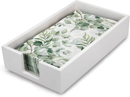 Vista 10 de Toallero de madera de acacia para servilletas de baño, bandeja de toalla de mano, soporte plano para servilletas de cóctel para mesa de cocina