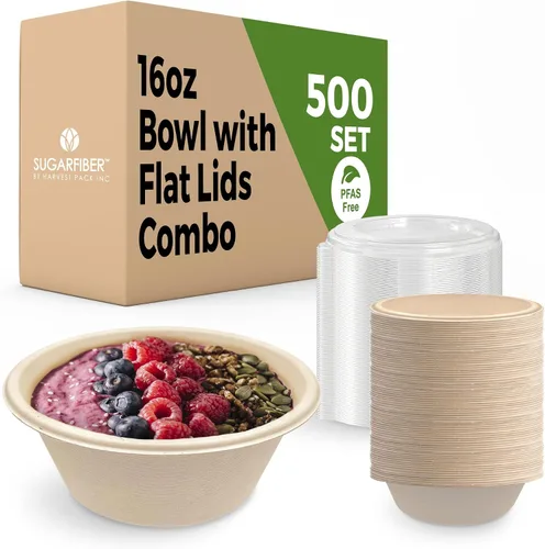 Vista 11 de 32oz Compostable Paper Bowls Disposable Round Soup Bowls with Lids, 500 SET