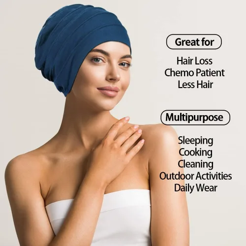 Vista 3 de Kisumthy 2 gorros de algodón holgados para quimioterapia, gorro de quimioterapia, sombreros de cáncer para mujeres con pérdida de cabello