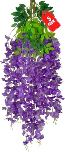 Vista 23 de Paquete de 12 flores colgantes de glicina rosa, flores colgantes falsas de 3.44 pies, guirnalda de glicina artificial para decoración de boda, telón