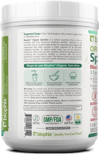 Vista 9 de biophix Polvo orgánico de espirulina de 2.2 libras, sabor a cereza negra, superalimento rico en proteínas, rico en nutrientes, potente antioxidante