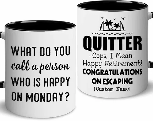 Vista 8 de WHIDOBE Regalos de jubilación personalizados para mujeres y hombres, taza de feliz jubilación, regalo de jubilación personalizado, divertidos