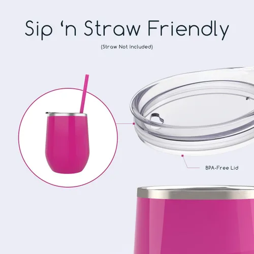 Vista 6 de Vaso de vino Maars Bev sin soporte de con paredes dobles aislantes al vacío de acero inoxidable de 12 onzas, Fucsia