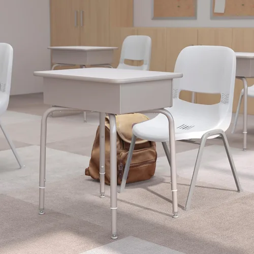 Vista 5 de Flash Furniture Billie - Escritorio para estudiantes – Escritorio escolar de granito gris – Marco de metal plateado – 24 pulgadas de ancho x 18