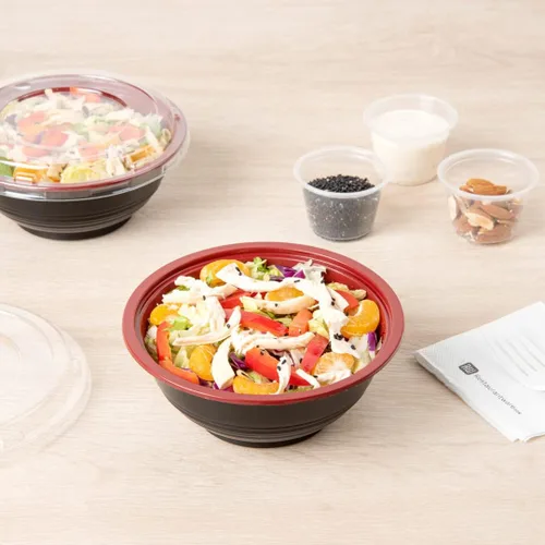 Vista 4 de Restaurantware Tazones de plástico para alimentos de 18 onzas, 200 recipientes desechables con tapa, aptos para Mircowave, sin BPA, cuencos