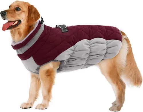 Vista 71 de Lelepet Abrigo cálido para perro, abrigo de invierno para perro, chaqueta impermeable para perros con arnés integrado reflectante de forro polar