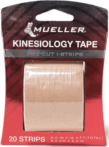 Vista 2 de MUELLER Cinta terapéutica de kinesiología de medicina deportiva, cinta atlética de calidad, sin látex, 20 tiras en I precortadas, 2 x 9.75 pulgadas