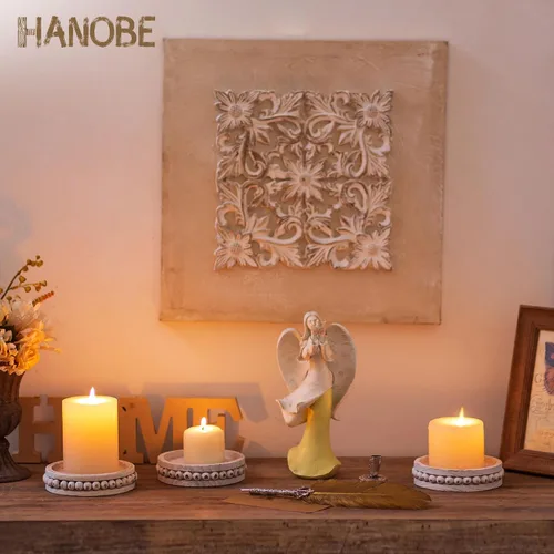 Vista 2 de Hanobe - Portavelas de madera para velas de pilar, juego de 3 portavelas